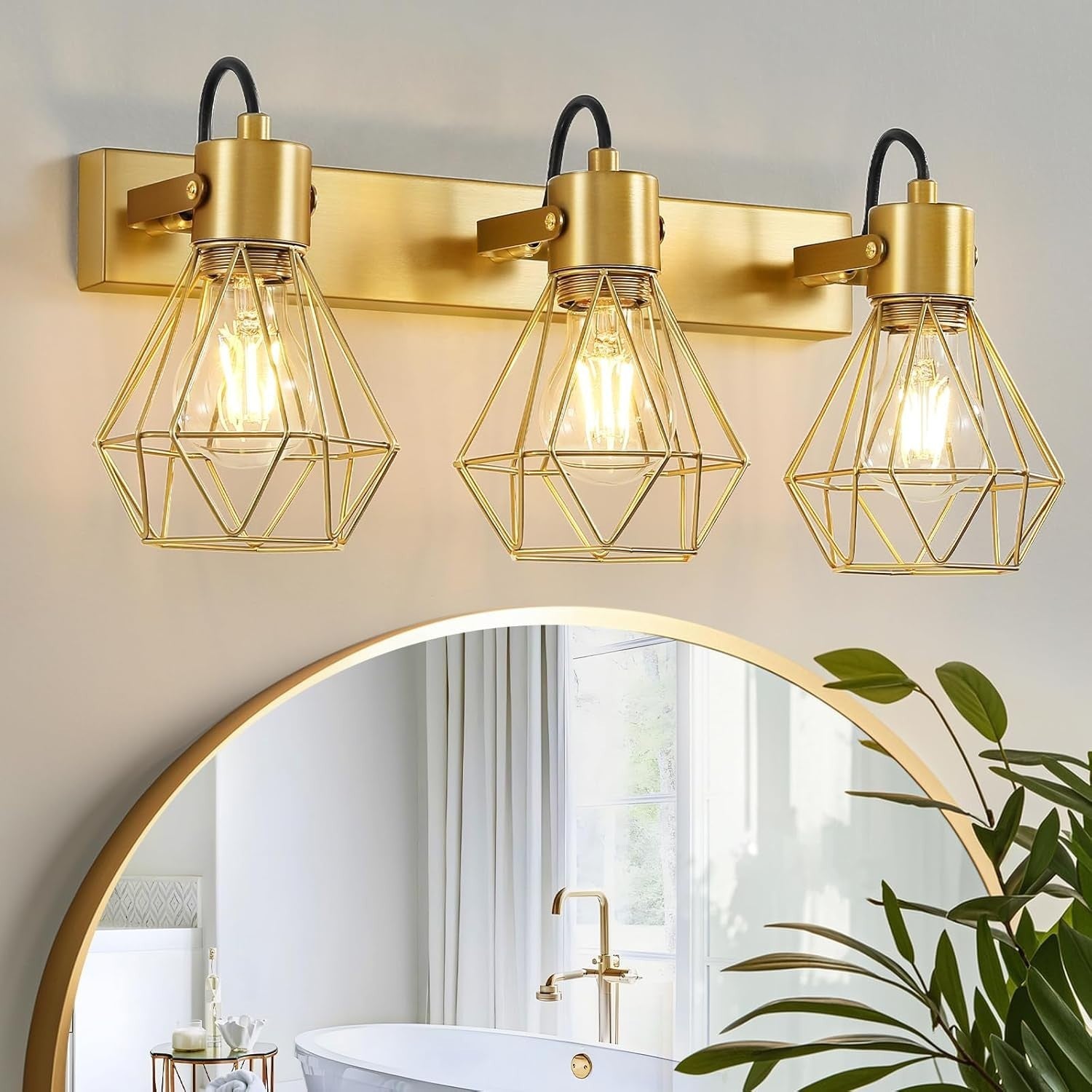 Rotatable 3-Light Gold Vanity Wall Sconce, Vintage Farmhouse Bath Light