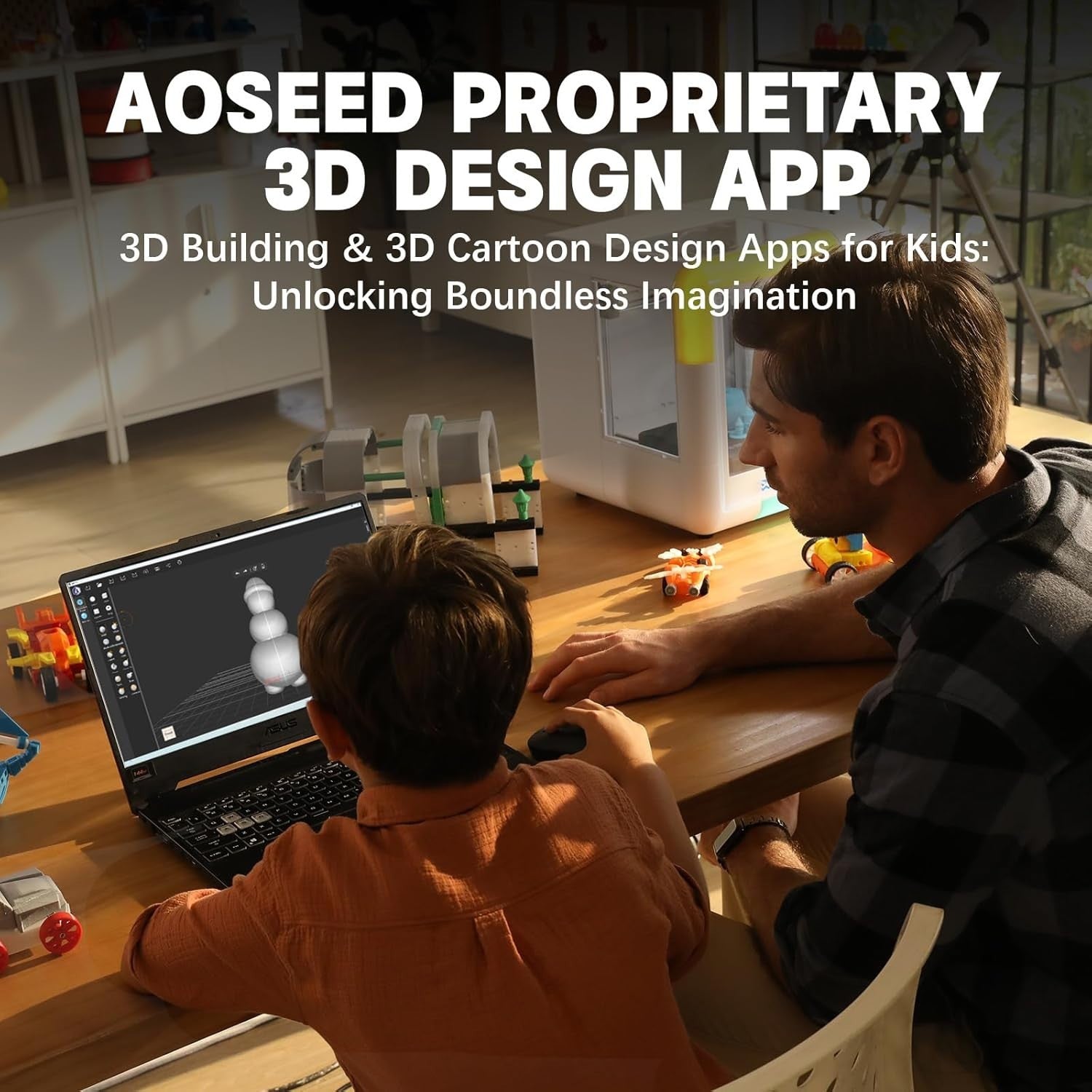 AI Kids Mini 3D Printer 400mm/s Auto Level Quiet WiFi + 8 PLA Set