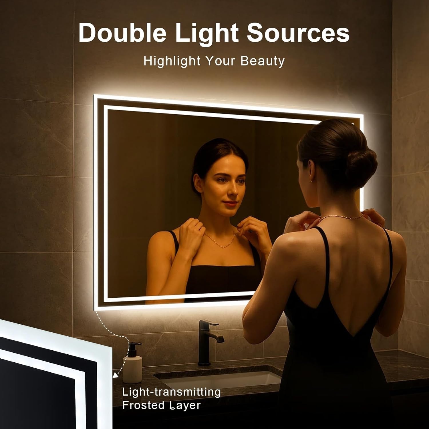 LED Bathroom Mirror 70x90cm Touch Sensor Demister Anti-Fog Waterproof