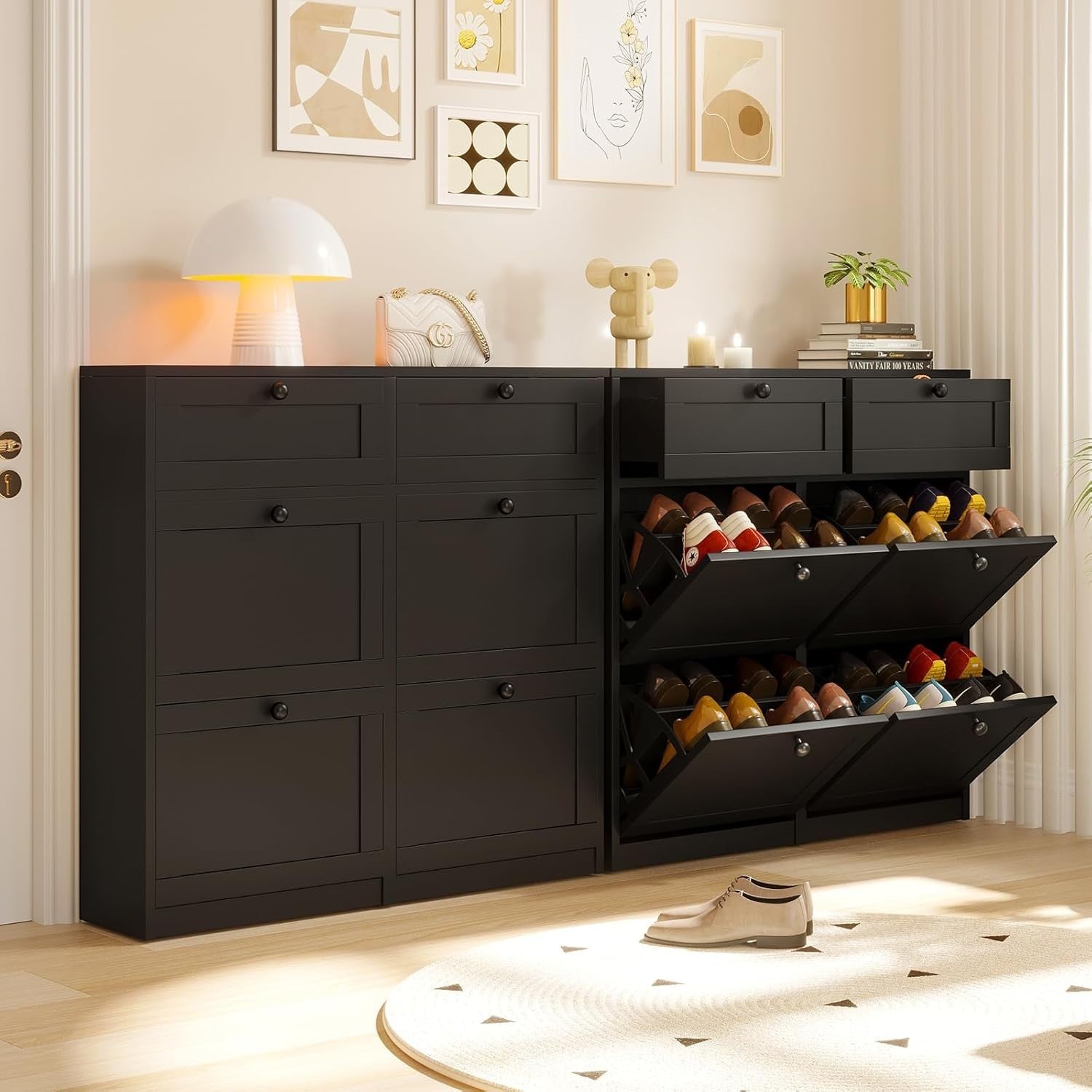Slim Shoe Cabinet with 4 Flip Drawers & 2 Storage Drawers – Space Saving