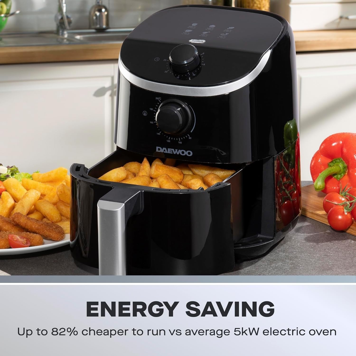 Compact Air Fryer 2L | Mini Space-Saving Healthy Cooker 80–200°C Timer Black