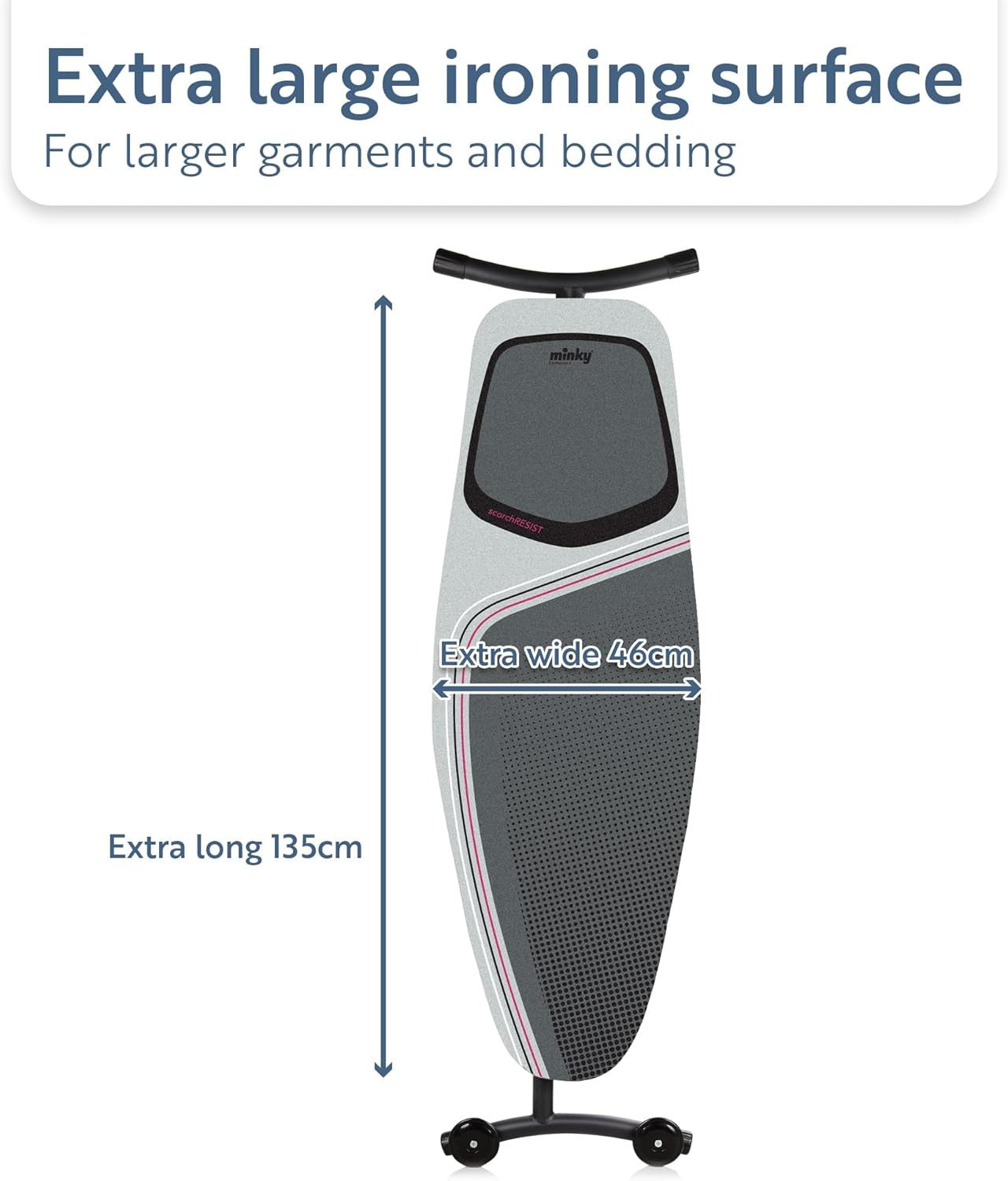 Extra Wide Ironing Board 135x46cm Steam Generator Compatible Adjustable