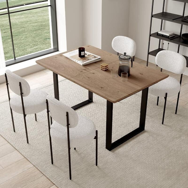 180cm Extending Dining Table Set with 4 Boucle Chairs Modern Wood Look