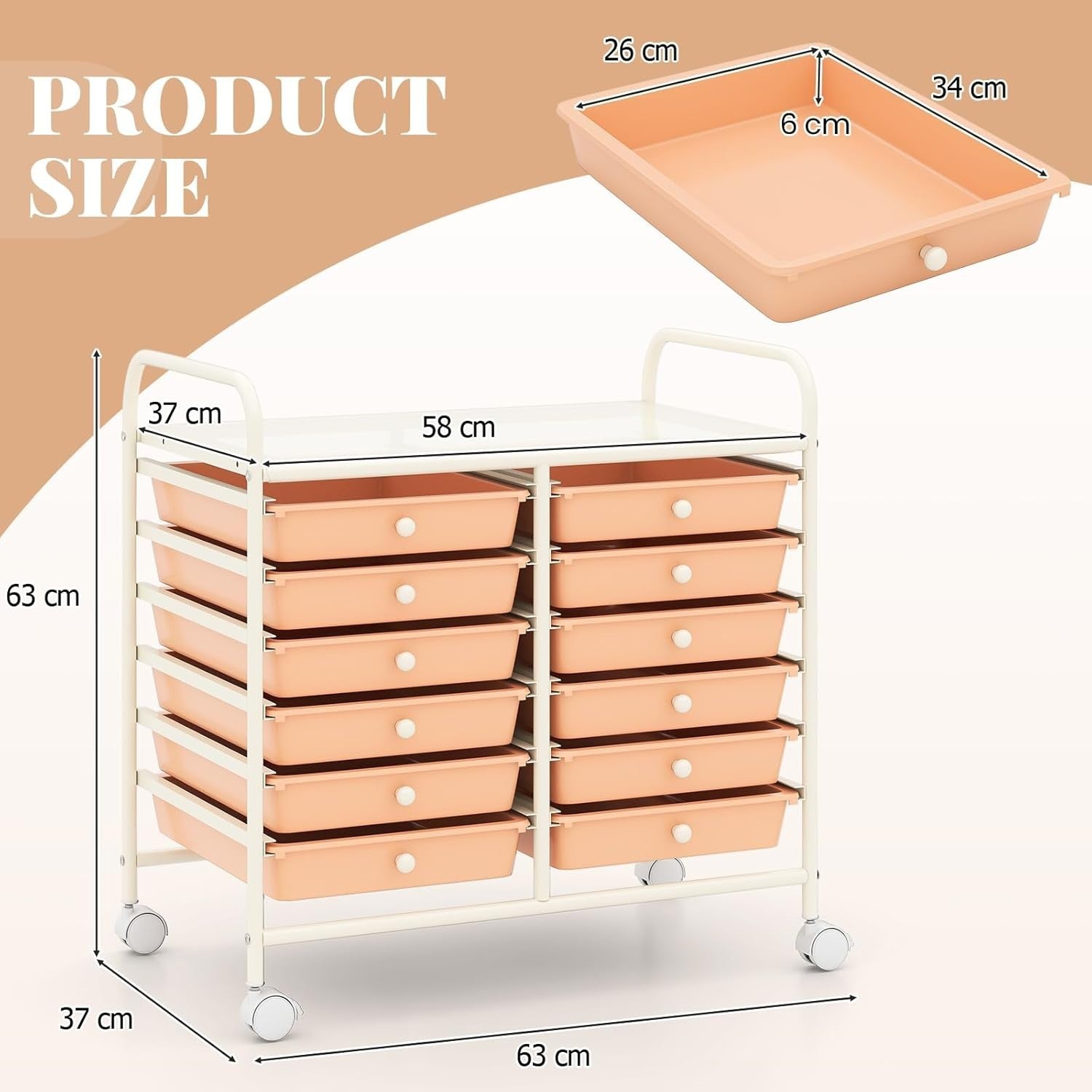 12 Drawer Rolling Storage Cart Utility Trolley Organizer Lockable Wheels