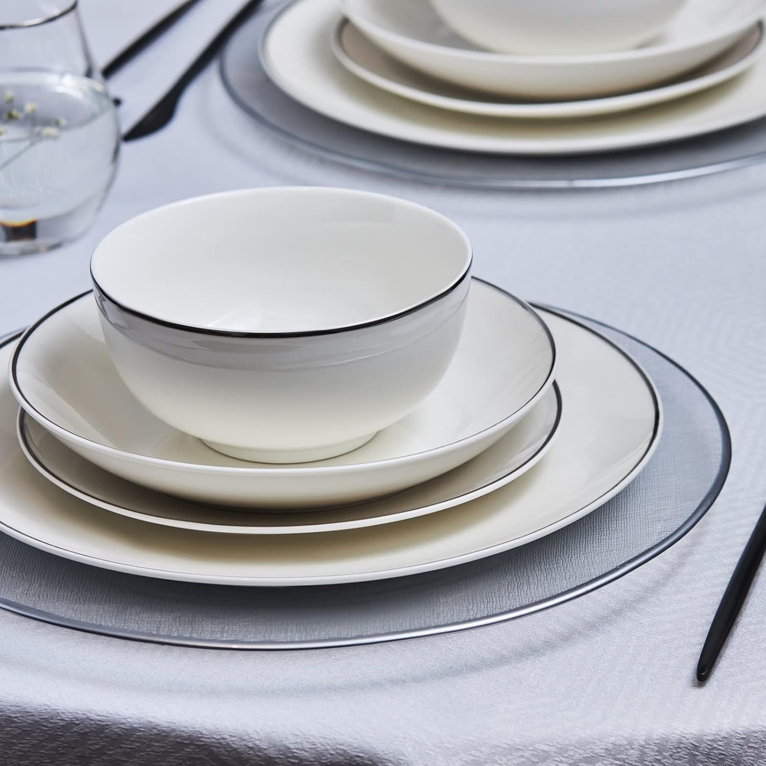 24 Piece Porcelain Dinner Set for 6 Plates Bowls Elegant White Tableware