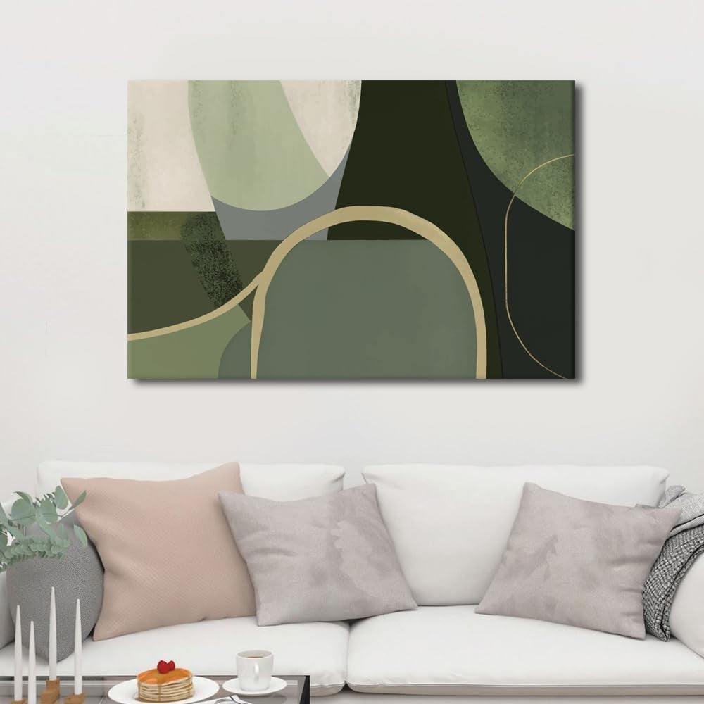 Mid Century Modern Canvas Wall Art Dark Green Geometric 90x60