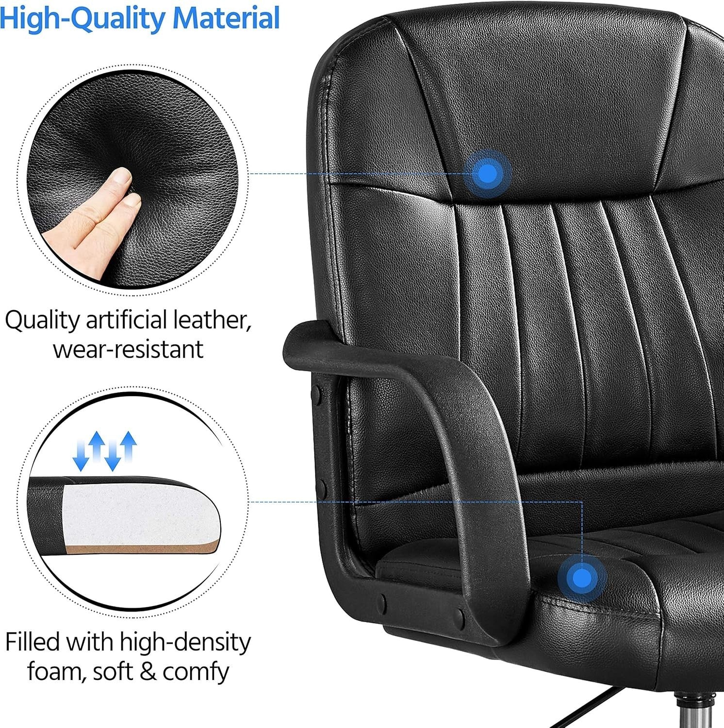 Ergonomic Black Faux Leather Office Desk Chair Adjustable Swivel Armrest NEW