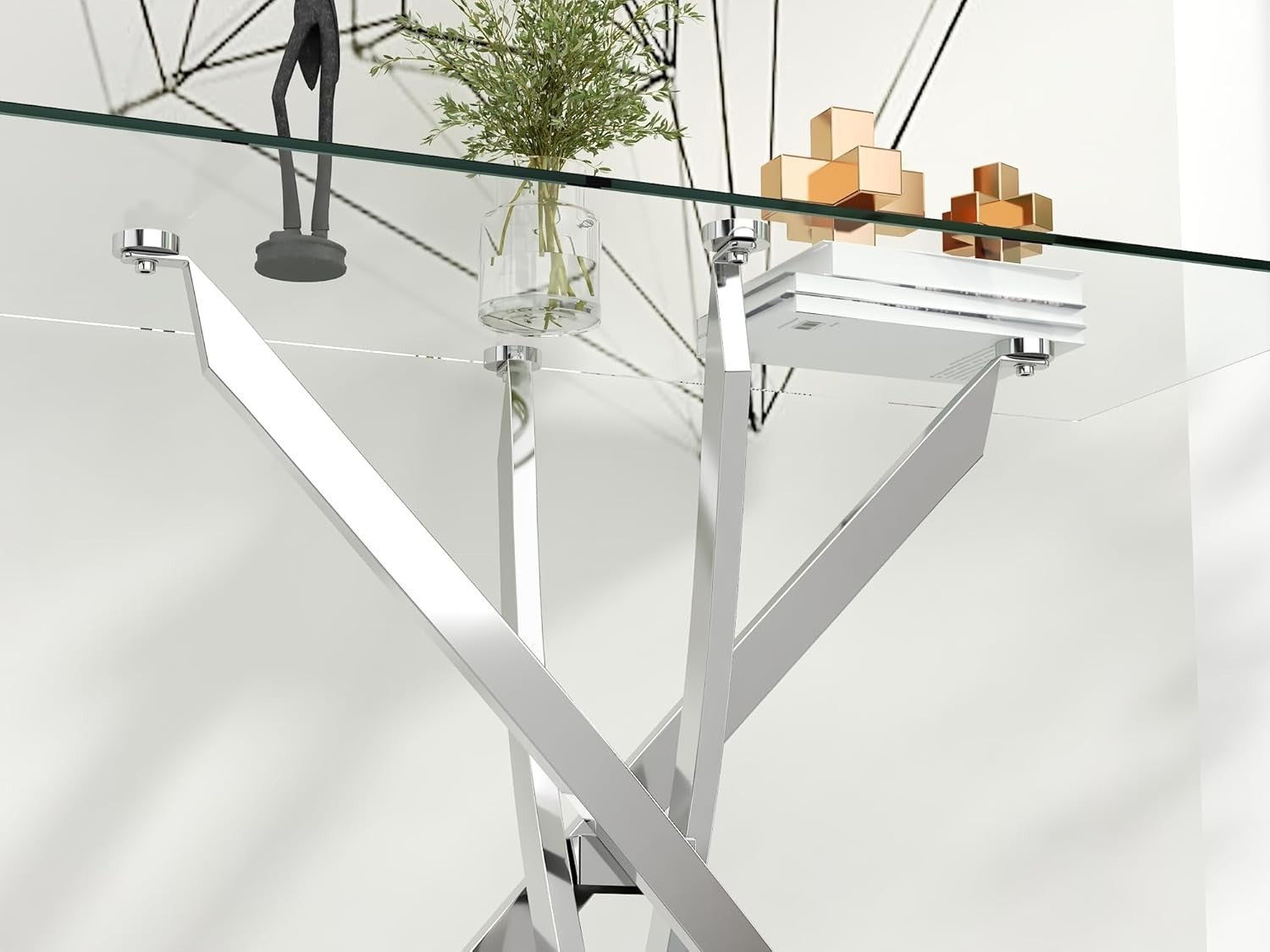 Modern Slim Glass Console Table 100cm, Silver Metal Legs for Hallway
