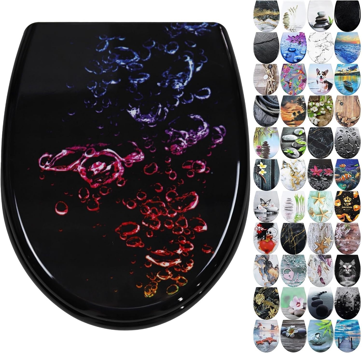 Toilet Seat Quick Release Top Fixing Colourful Patterns 45x37cm