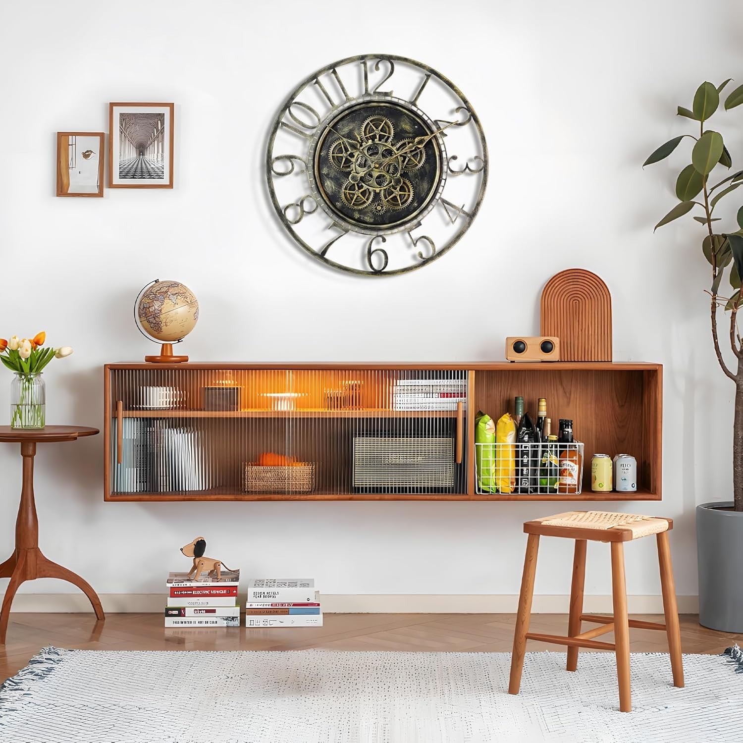 Large Industrial Steampunk Wall Clock with Moving Gears | Vintage Bronze 24"