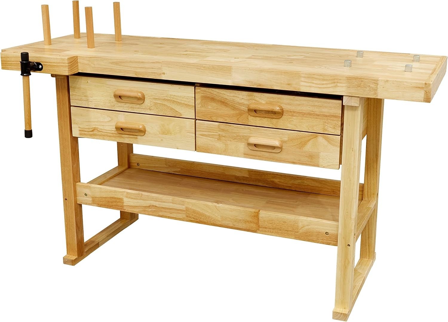 Woodworking Bench Rubberwood 4 Drawers Front Vice 1520x620x820mm