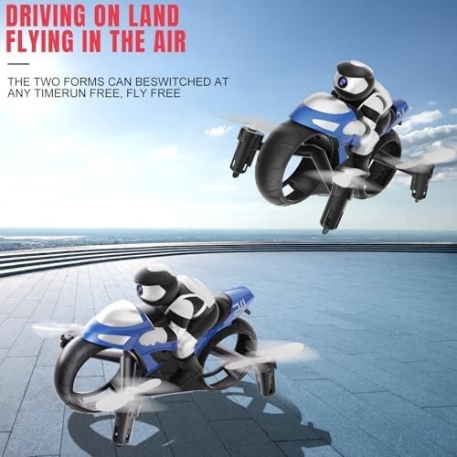 OBEST 2-in-1 Mini Drone & Flying Motorbike RC Toy with Camera, 2 Batteries