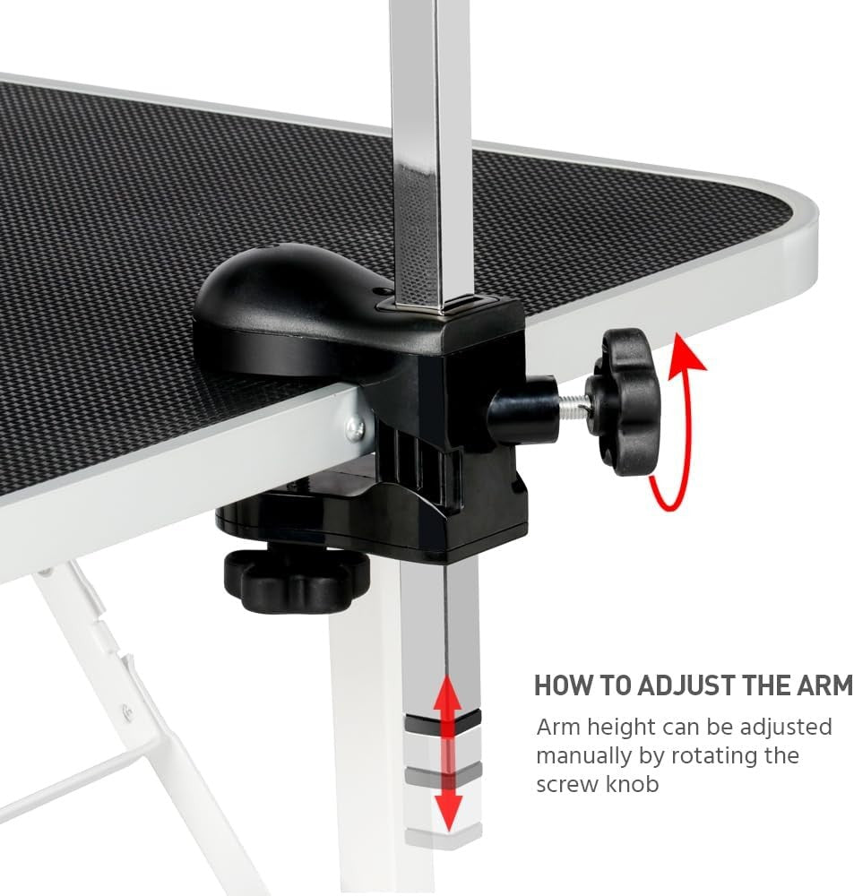 Foldable Dog Grooming Table Adjustable Arm Double Tether Basket Non Slip