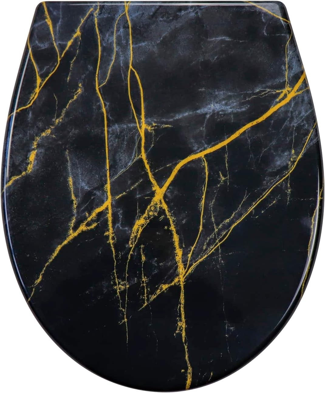 Black Marble Toilet Seat Soft Close Quick Release Top Fix 45x37cm