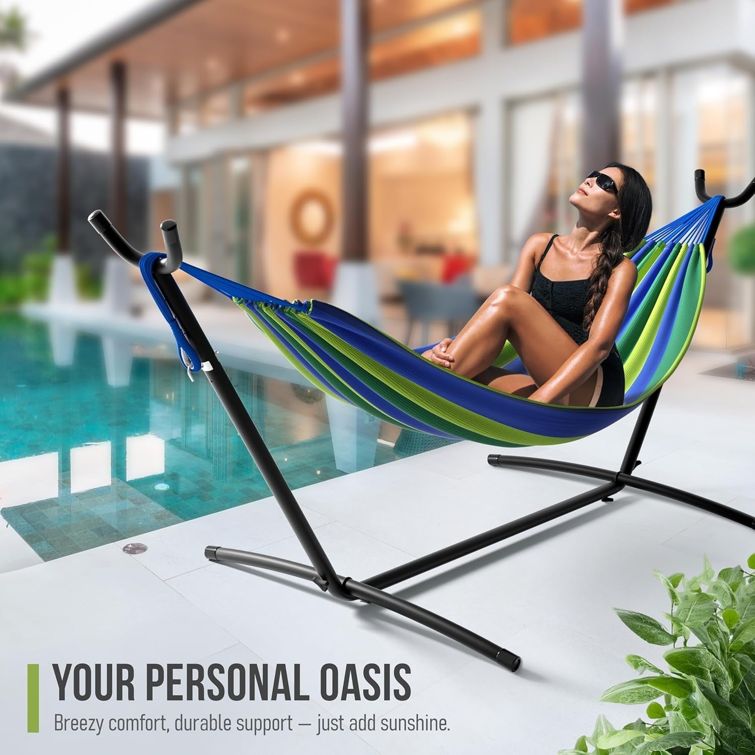 Blue Sorbus Double Hammock with Steel Stand | 2 Person 450lb Capacity | Portable