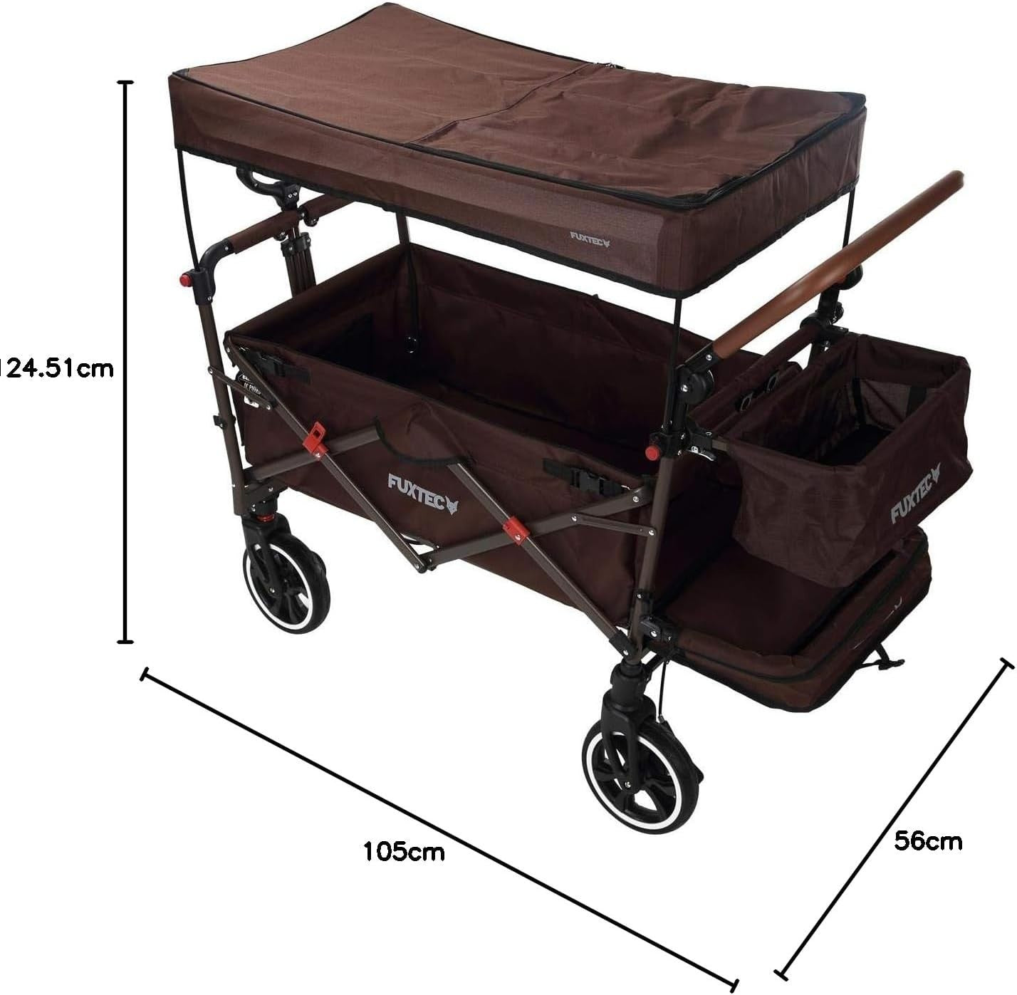 Brown Folding Stroller Wagon Kids Push Pull Cart w/ Canopy & Safety Harness