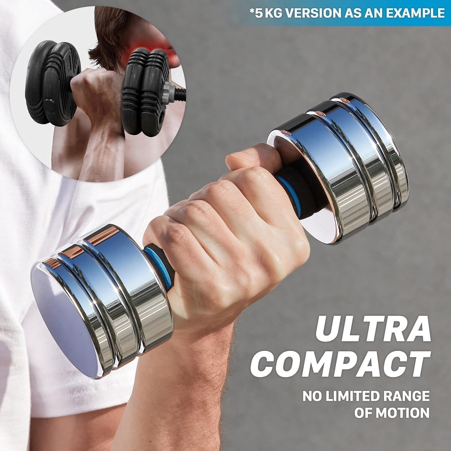 Slim Steel Adjustable Dumbbell Compact Chrome Foam Grip Home Training