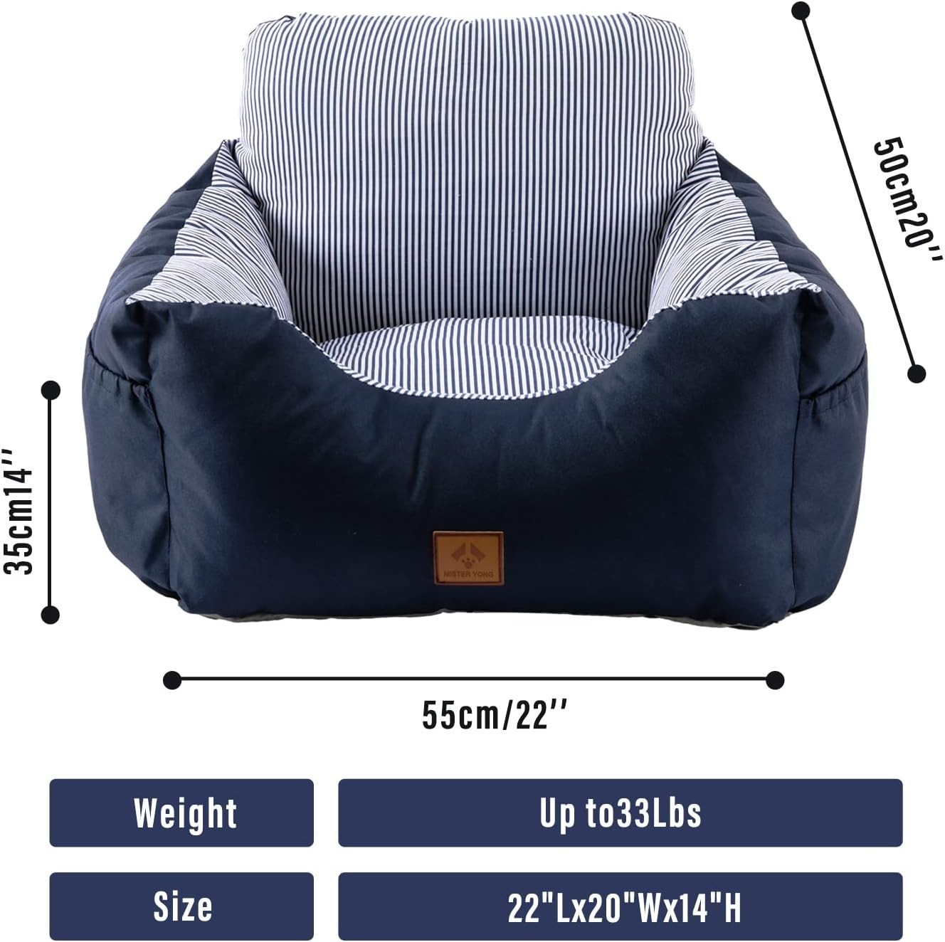 2 in 1 Dog Car Seat Booster Bed Washable Pet Travel Carrier 55x50cm