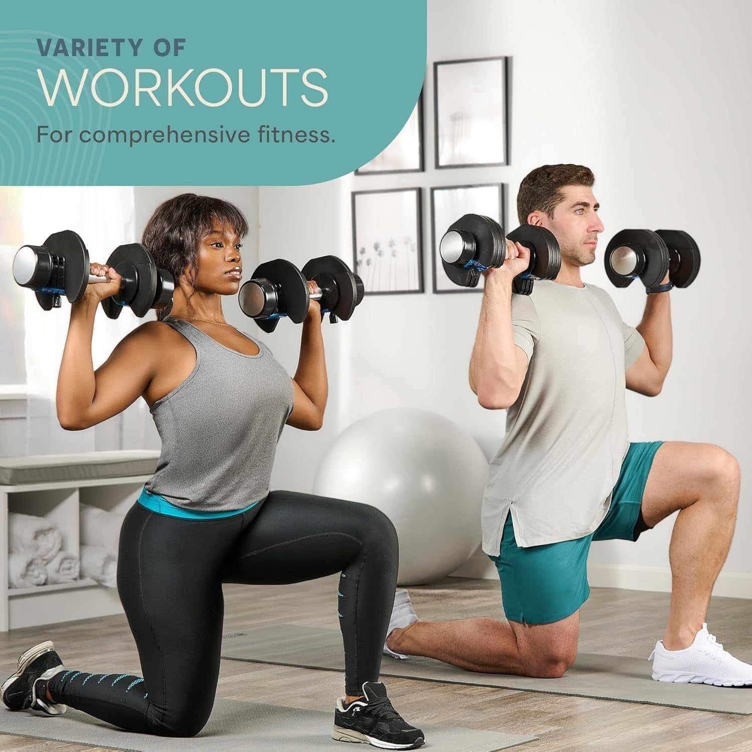 Adjustable Dumbbell Set Pair 11kg 5-in-1 Non-Slip No-Roll Home Gym