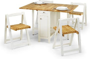Compact Dining Table Set with Storage Cabinet Foldable Chairs White Oak