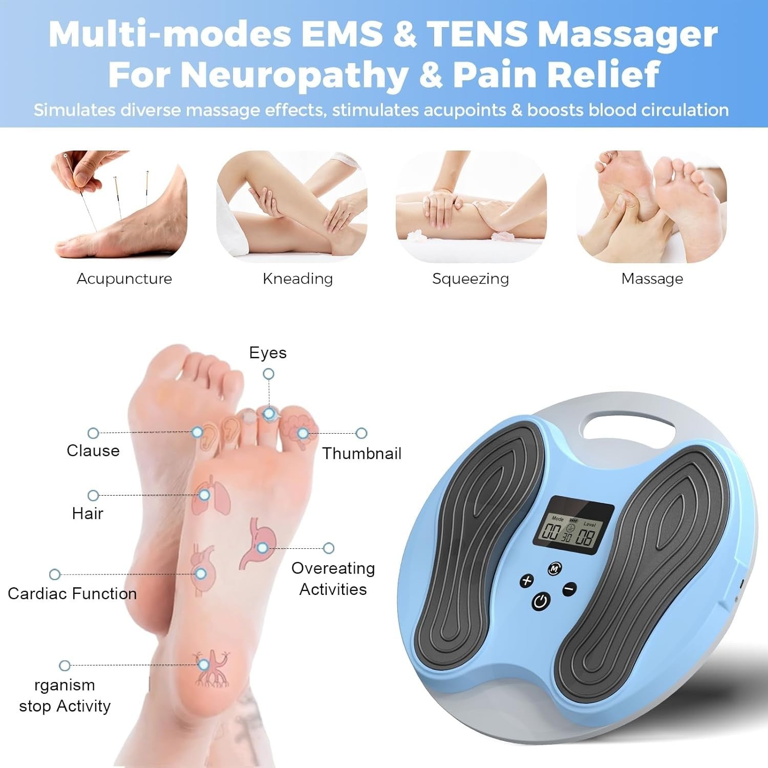 Rechargeable EMS & TENS Foot Circulation Massager for Legs & Pain Relief