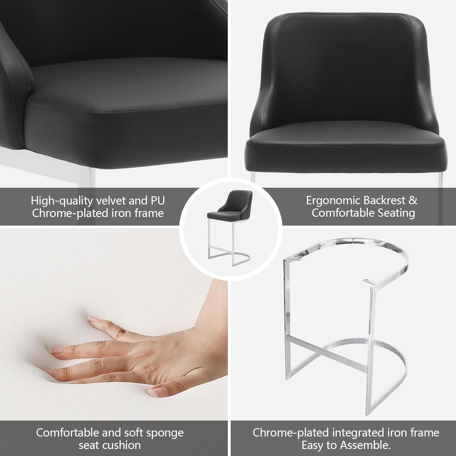 Blonde Black PU Bar Stools Set of 2 – 65cm Modern Counter Chairs