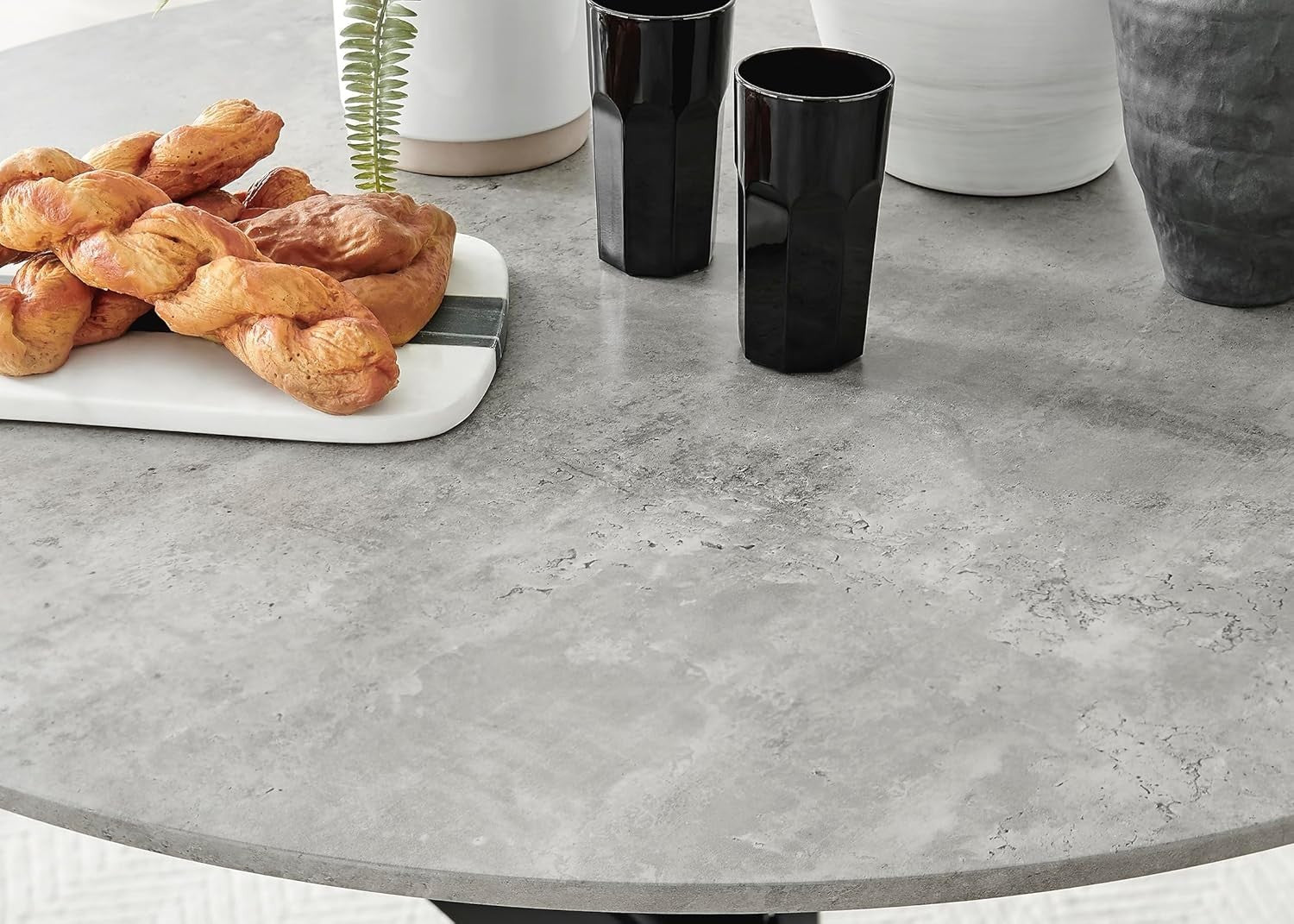 Round Concrete Dining Table 100cm Black Legs Modern Compact 2–4 Seater