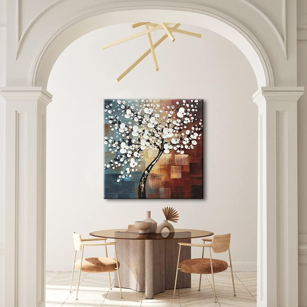 Large Hand Painted Floral Canvas Wall Art 80x80cm Framed