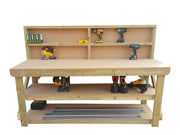 5ft Heavy Duty Wooden Workbench MDF Top Backboard Double Shelf Garage Table