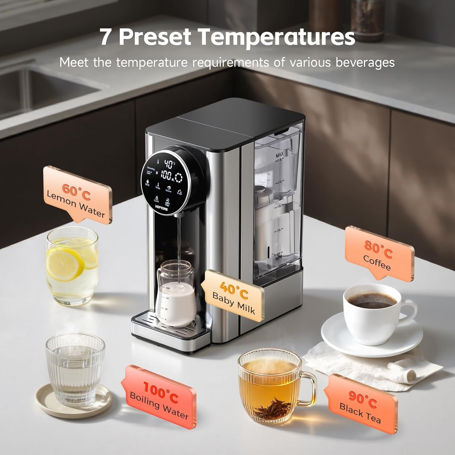 Instant Hot Water Dispenser 2.7L | 2600W Fast Boil Touch Screen Presets