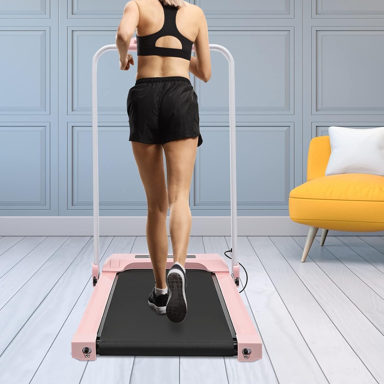 Folding Treadmill Walking Pad 500W Home Office Fitness LED Display Pink