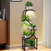 4 Tier Metal Plant Stand with Grow Lights Indoor S Shape Shelf for Living Room