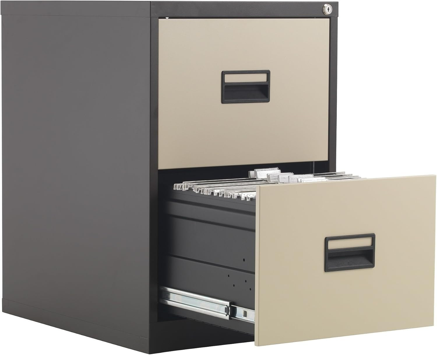 Coffee Cream Steel Filing Cabinet 2 Drawer Lockable Heavy Duty 70cm