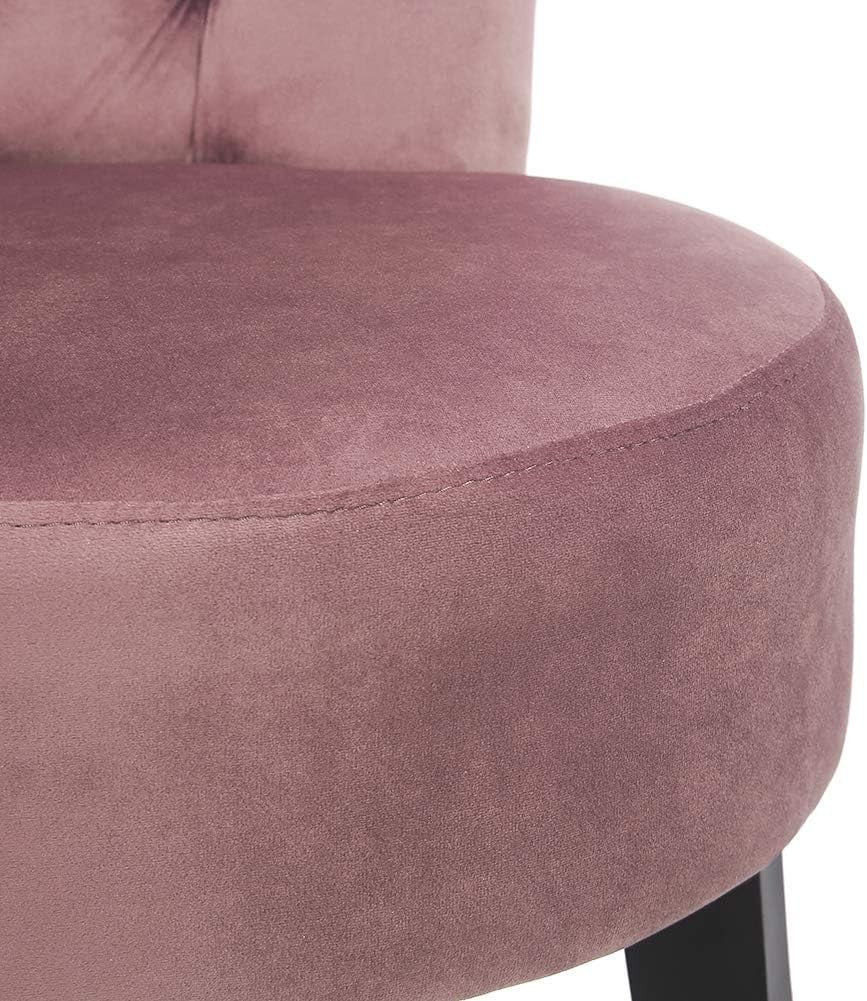 Pink High-Back Vanity Chair – Soft Linen Makeup Stool with Wooden Legs