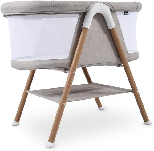 Portable Baby Crib Cot with Mesh Sides Lightweight Foldable Bed Wood Stone Grey