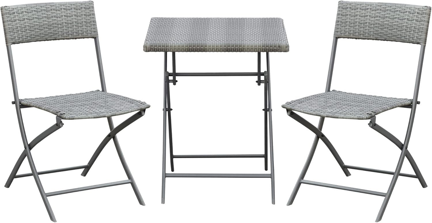 3 Piece Folding Rattan Bistro Set Patio Table Chairs Balcony Garden