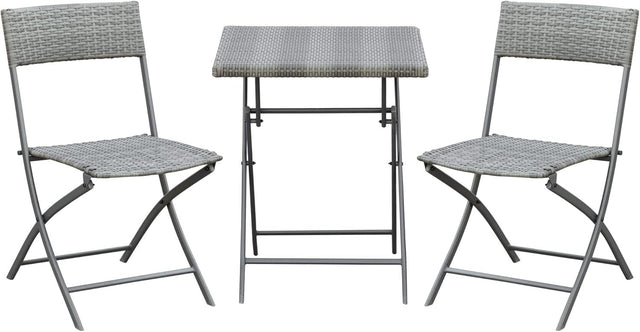 3 Piece Folding Rattan Bistro Set Patio Table Chairs Balcony Garden