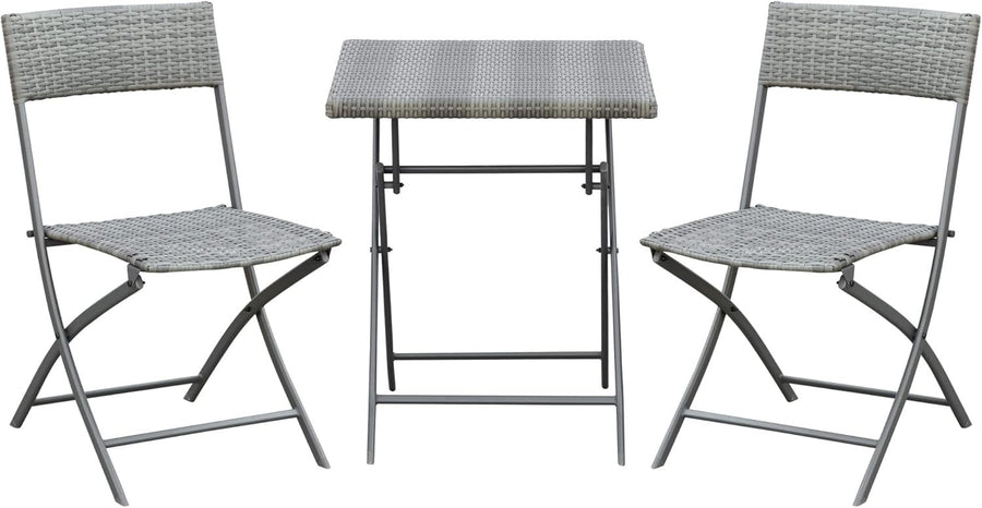 3 Piece Folding Rattan Bistro Set Patio Table Chairs Balcony Garden