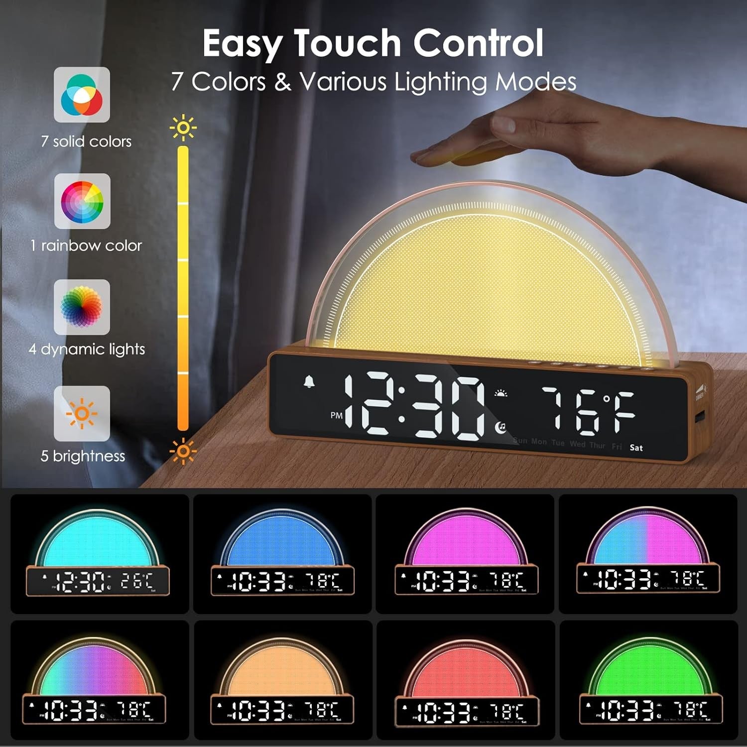 Sunrise Alarm Clock Wake Up Light Dawn Simulator USB Charger Night Lamp
