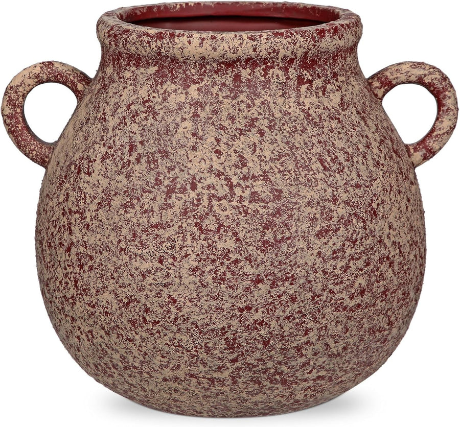Rustic Ceramic Vase with Handles Farmhouse Urn Table Centrepiece Decor