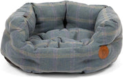 Small Tweed Oval Dog Bed Reversible Cushion Washable