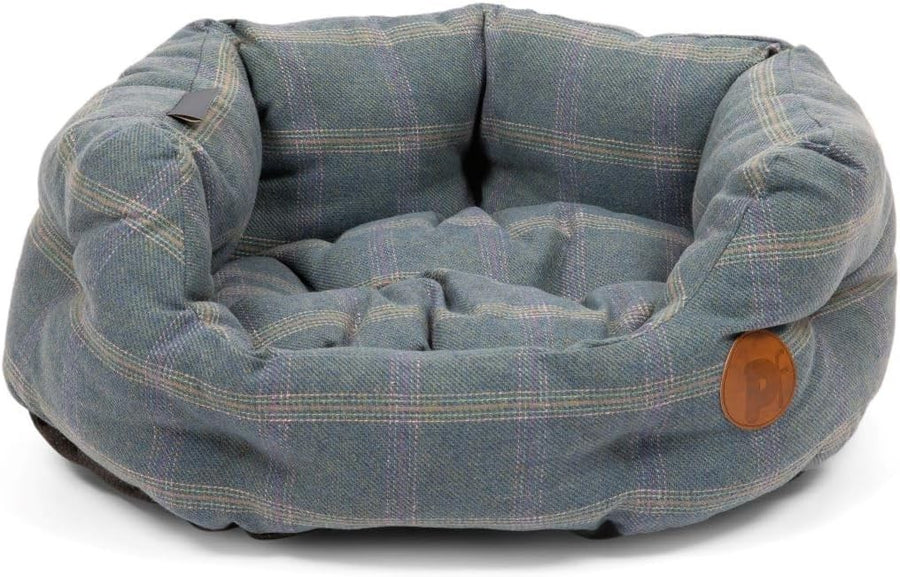 Small Tweed Oval Dog Bed Reversible Cushion Washable