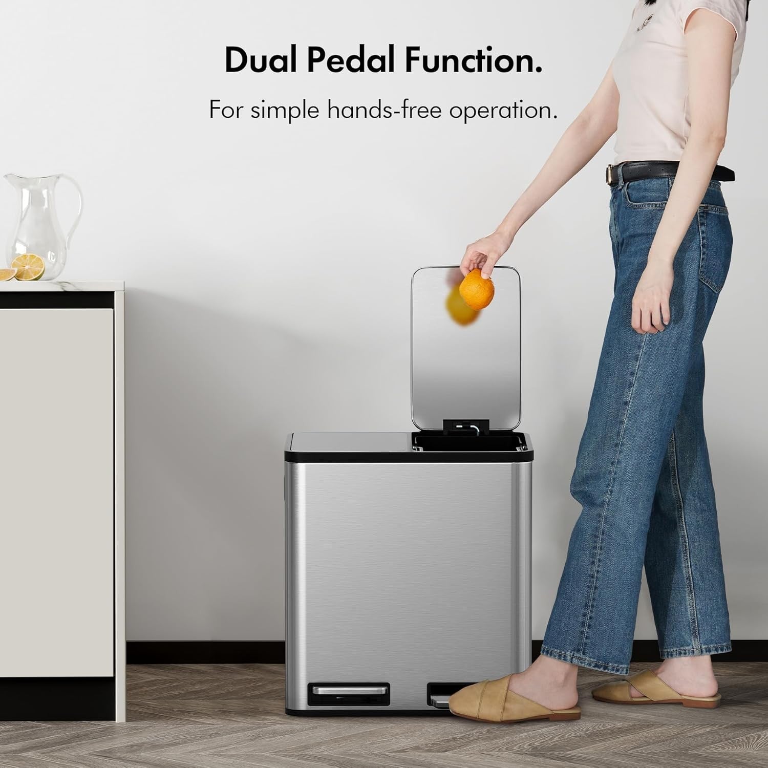 30L Double Recycling Bin Stainless Steel 2x15L Pedal Kitchen