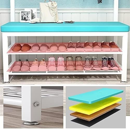 Metal Coat Rack with Shoe Bench 4-in-1 Hall Tree Entryway 100cm