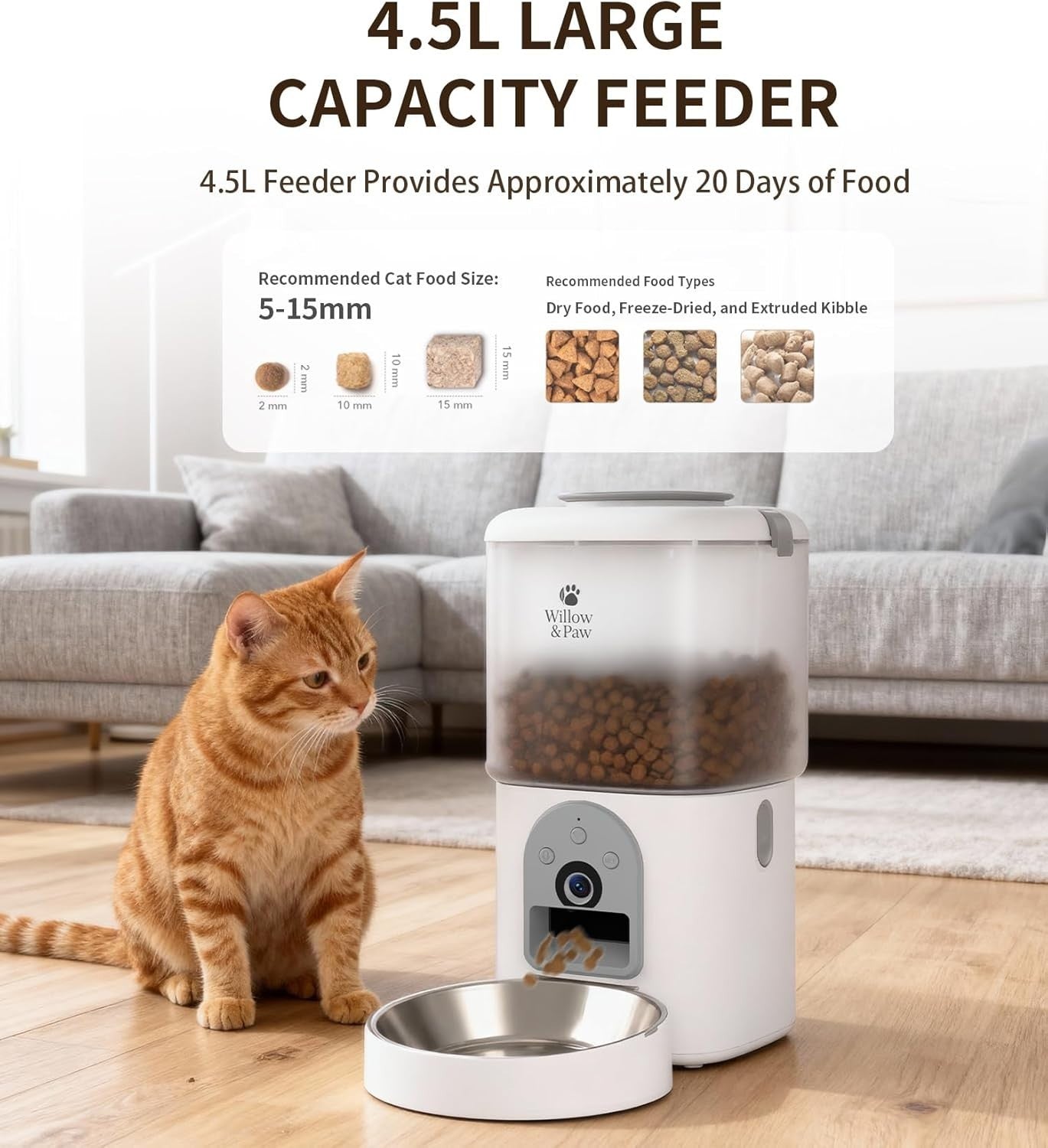 Smart Pet Feeder & Water Fountain HD Camera WiFi App Control 4.5L
