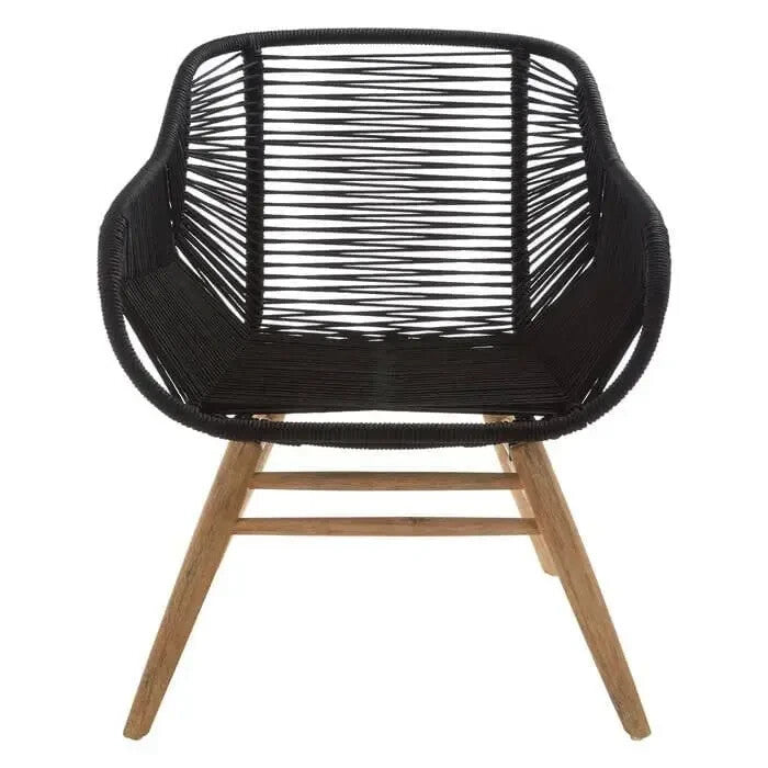 Modern Black Rope Armchair Lounge Chair Wood Legs Nordic Accent Seat