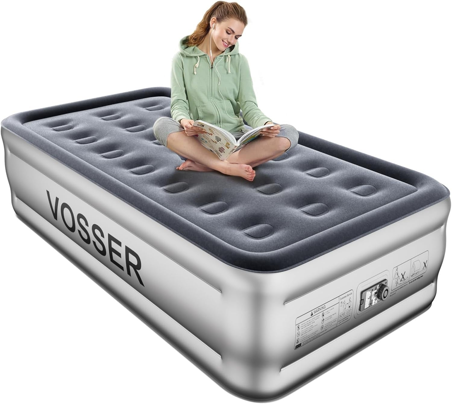 Twin Air Mattress Built In Pump 18” Raised Fast Inflating Inflatable Bed