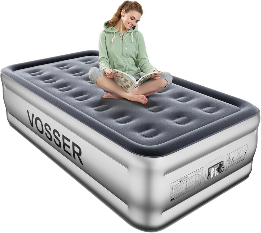 Twin Air Mattress Built In Pump 18” Raised Fast Inflating Inflatable Bed