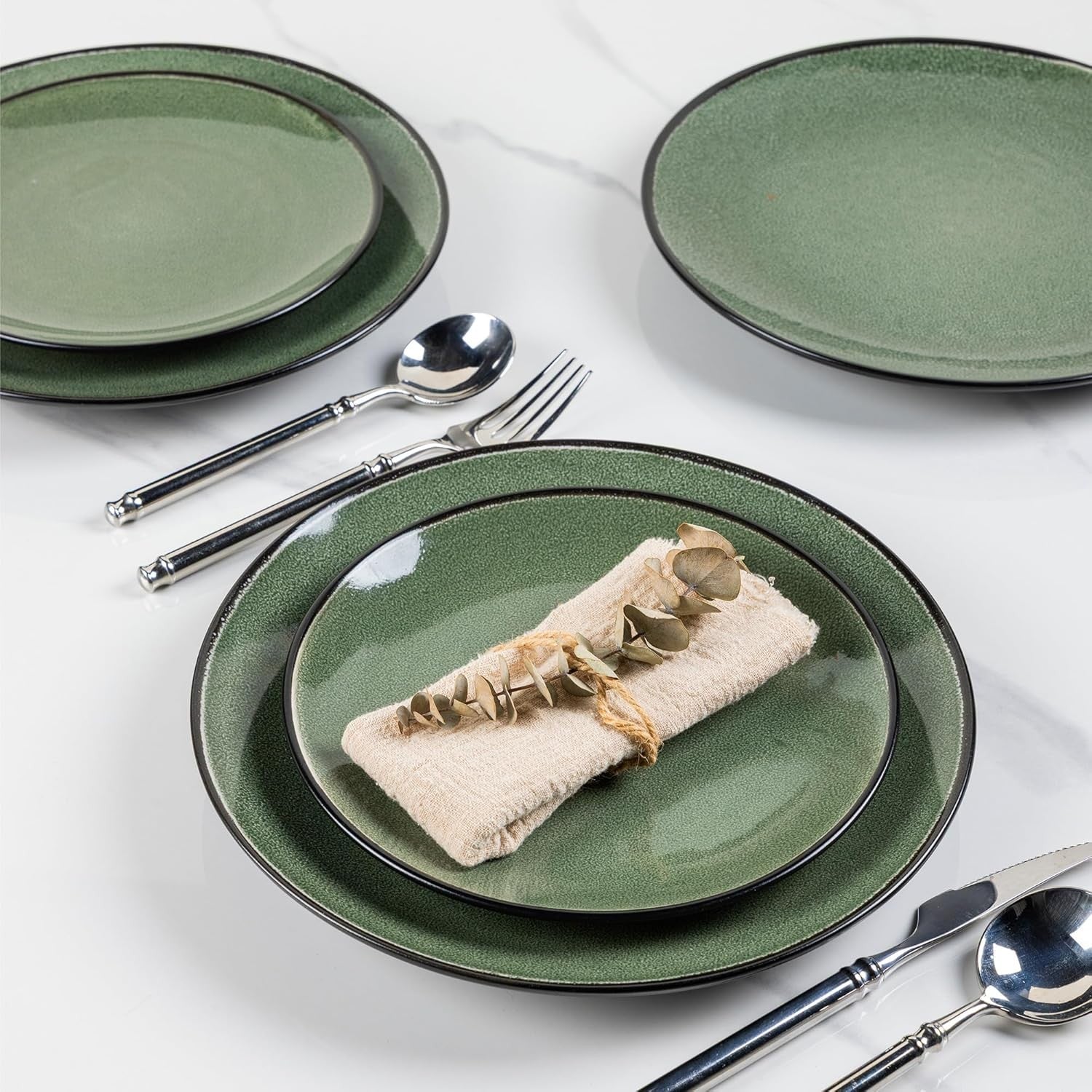 12 Piece Stoneware Dinner Set Plates Bowls Resistant Dishwasher Safe