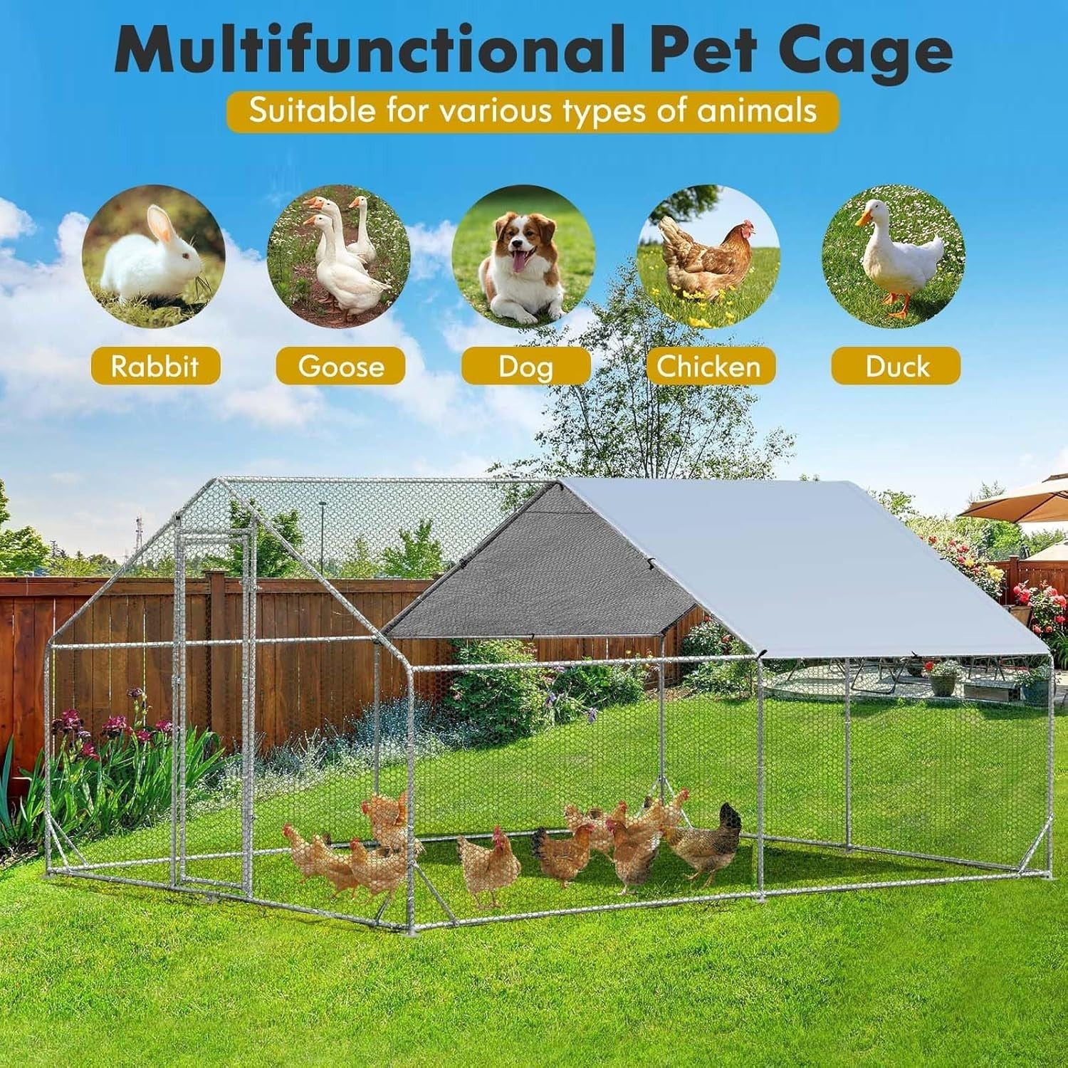 Extra Large Walk In Chicken Coop 3x4m Galvanised Run UV Cover